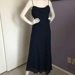Long navy blue spaghetti strap dress